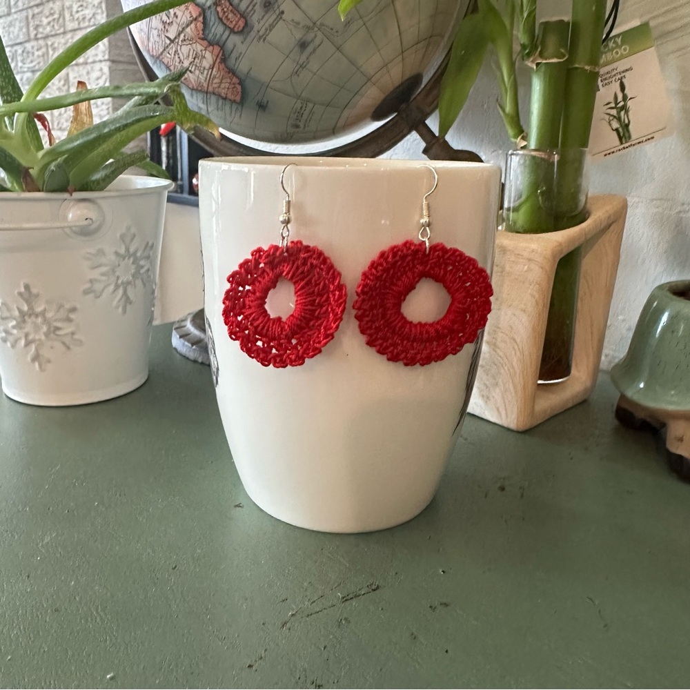 Elegant Red Crochet Earrings